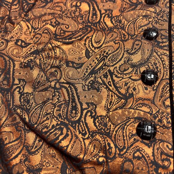 Vintage 90s Studio Works Metallic Paisley Jacket Orange Nehru Collar Button Up - Picture 3 of 8